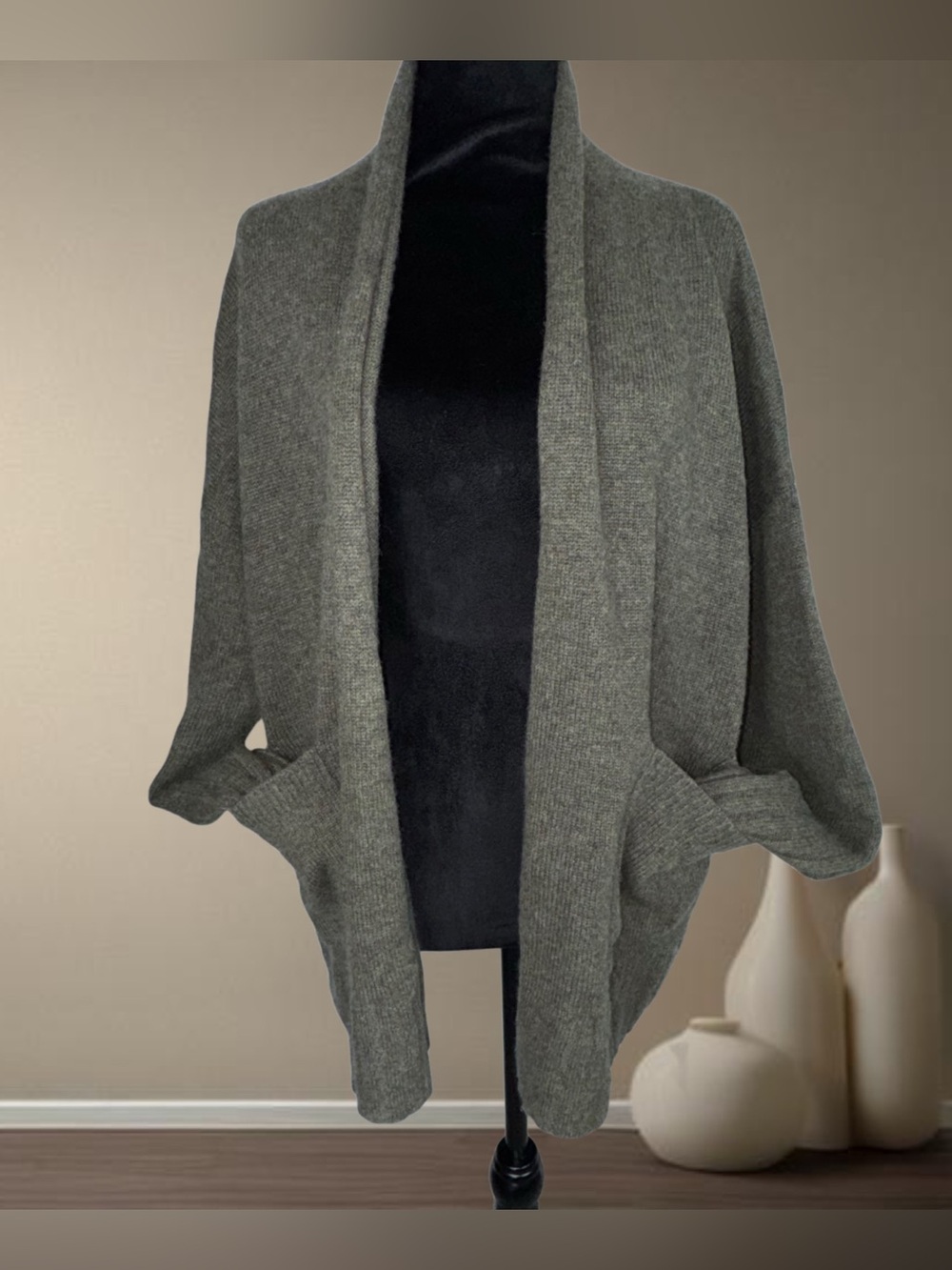 Madewell 100% Cashmere Olive Open Long Sleeve Cardigan Pockets Size XXL *Flaws - Picture 3 of 16